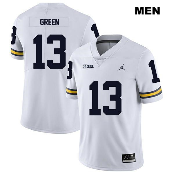Men's NCAA Michigan Wolverines German Green #13 White Jordan Brand Authentic Stitched Legend Football College Jersey TO25P32SO